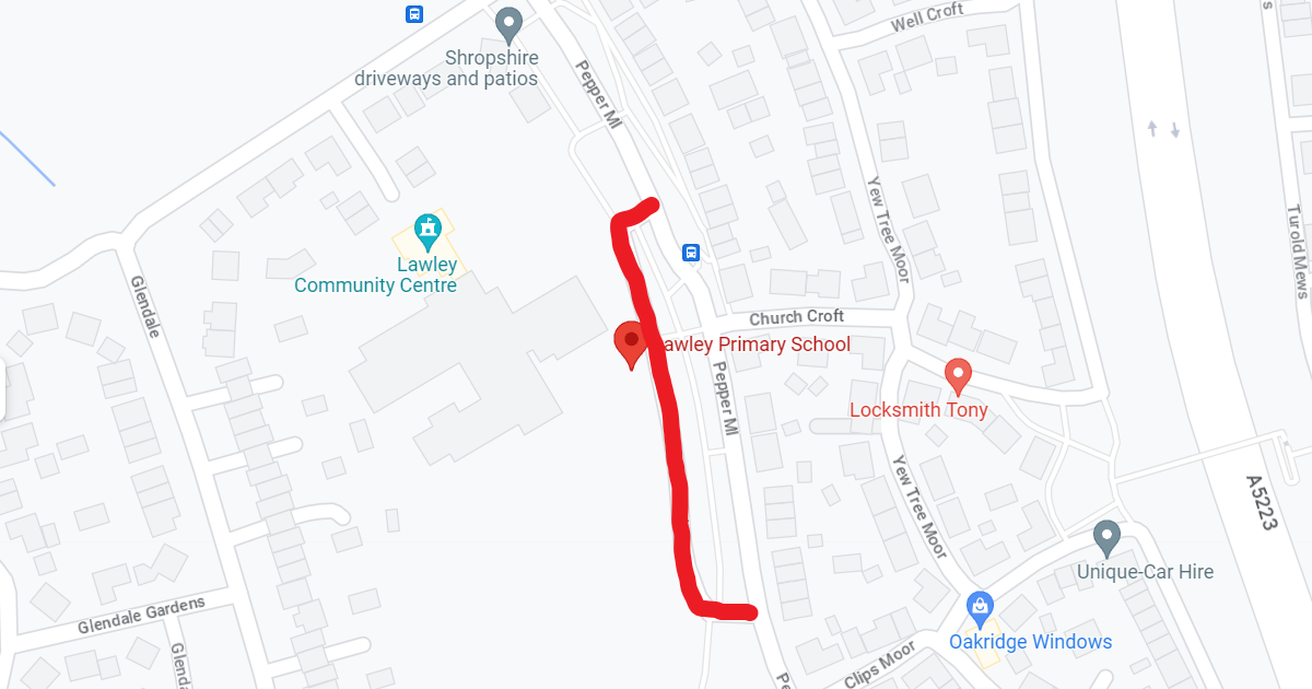 A map showing the closure of Arleston Lane, outside Lawley Primary School