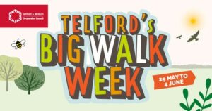 Telford's Big Walk Week logo, with the dates "29 May to 4 June" written on a sign at the bottom