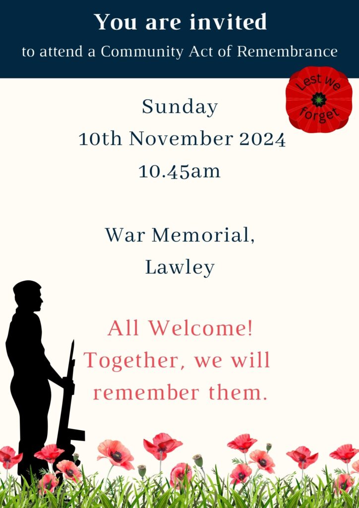 poster explaining the details of the service with an image of a poppy flower and silhouette of a soldier holding a rifle.