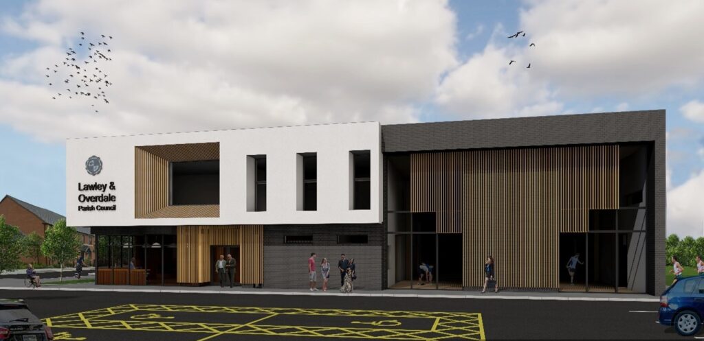 Image of a two story building with a carpark.